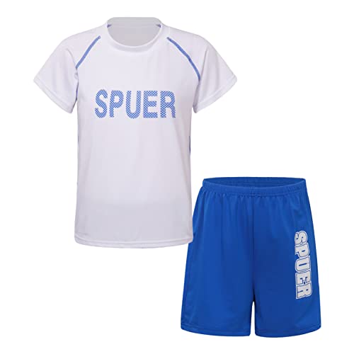 TiaoBug Jungen Sportbekleidung Set Sommer Kurzarmshirt und Atmungsaktive Shorts Schnelltrockende Kurze Hose Fußball Trainingsanzug Sportanzug Weiß 146-152/11-12 Jahre von TiaoBug