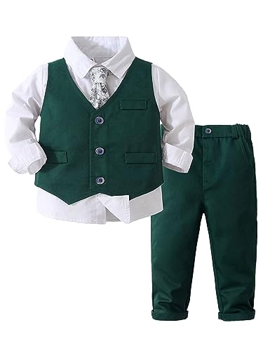 TiaoBug Kinder Anzug Junge Ouffits Smoking Gentleman Kleidung Set Festliche Anzug & Sakko Hochzeit Baumwolle Grün Q 92-98 von TiaoBug