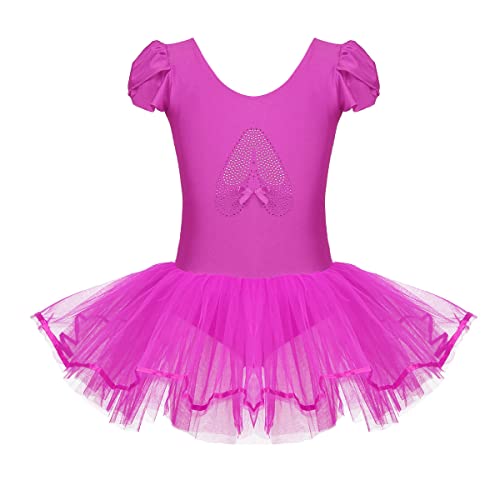 TiaoBug Kinder Ballettkleidung - 3 Modells - Mädchen Ballettkleid Kurzarm Ballettanzug mit Ballett Tutu Tütü und Innenslip Shorts Kostüm Outfit Gr.92-128 Rose Rot 134-146 von TiaoBug