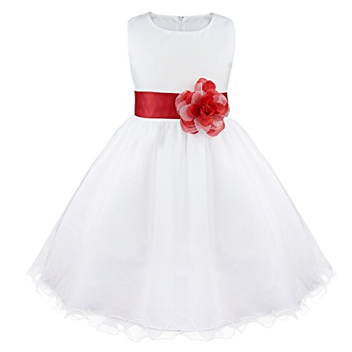 TiaoBug Kinder Kleid Blumen-Mädchen Kleidung Hochzeit Festlich 92 98 104 110 116 128 140 152 164 Rot 116 von TiaoBug