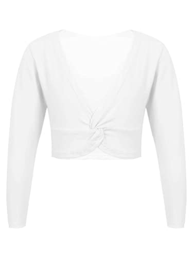 TiaoBug Kinder Mädchen Ballett Wickeljacke Bolero Praktische und Wärmende Ballettjacke Langarm Baumwolle Jäckchen Schulterjacke Weiß D 134-140 von TiaoBug