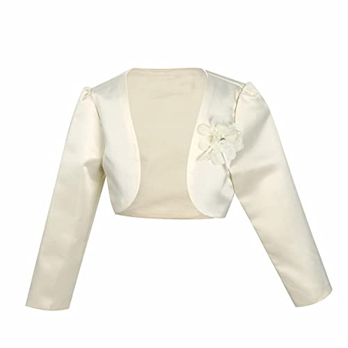 TiaoBug Kinder Mädchen Bolero festlich Satin Strickjacke Bauchfreie Schulterjacke Blumenmädchen Party Hochzeit Beige 110-116 von TiaoBug