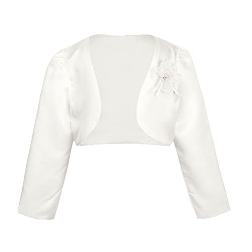 TiaoBug Kinder Mädchen Bolero festlich Satin Strickjacke Bauchfreie Schulterjacke Blumenmädchen Party Hochzeit Elfenbein 128-134 von TiaoBug