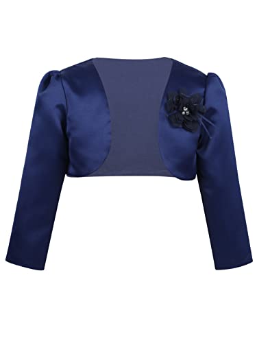 TiaoBug Kinder Mädchen Bolero festlich Satin Strickjacke Bauchfreie Schulterjacke Blumenmädchen Party Hochzeit Navyblau 134-140 von TiaoBug