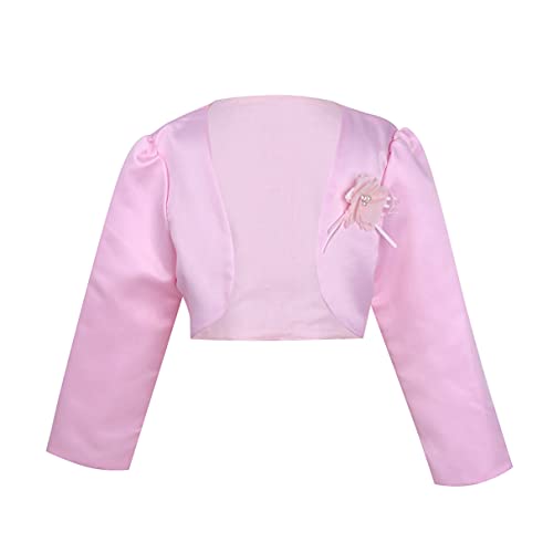 TiaoBug Kinder Mädchen Bolero festlich Satin Strickjacke Bauchfreie Schulterjacke Blumenmädchen Party Hochzeit Pink 122-128 von TiaoBug