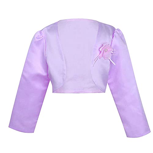 TiaoBug Kinder Mädchen Bolero festlich Satin Strickjacke Bauchfreie Schulterjacke Blumenmädchen Party Hochzeit Violett 134-140 von TiaoBug