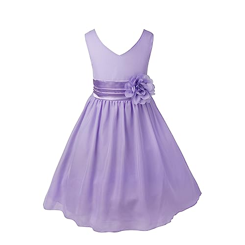 TiaoBug Kinder Mädchen Kleid Festlich Blumen-mädchen Chiffon Kleid Prinzessin Party Kleid Hochzeit Festzug 92-164 Lavender 92 von TiaoBug