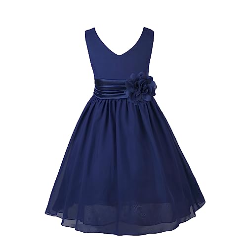 TiaoBug Kinder Mädchen Kleid Festlich Blumen-mädchen Chiffon Kleid Prinzessin Party Kleid Hochzeit Festzug 92-164 Marineblau 128 von TiaoBug