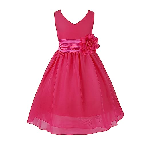 TiaoBug Kinder Mädchen Kleid Festlich Blumen-mädchen Chiffon Kleid Prinzessin Party Kleid Hochzeit Festzug 92-164 Rose 152 von TiaoBug