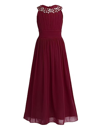 TiaoBug Kinder Mädchen Kleid festlich Lange Brautjungfern Kleider Hochzeit Blumensmädchenkleid Prinzessin Party Kleid Festzug Outfits Gr. 104-176 Burgundy 152 von TiaoBug