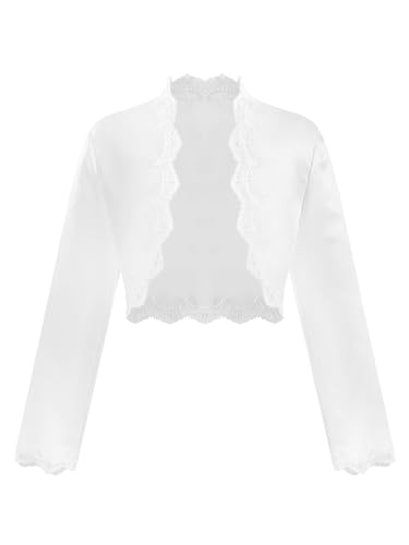 TiaoBug Kinder Mädchen Langarm Bolero Strickjacke Weiß festlich Schulterjacke Bauchfreie Perle Jacke Taufe Kommunion Hochzeit Gr. 92-140 Weiß C 134-140 von TiaoBug