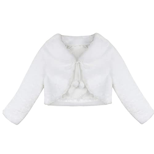 TiaoBug Mädchen Pelz Bolero Langarm Schulterjacke Blumenmädchen Hochzeitsjacke Kinder Prinzessin Umhang Cape Winter Mantel Outwear für Festlich Kleid Ivory 140-152 von TiaoBug