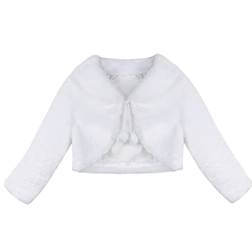 TiaoBug Mädchen Pelz Bolero Langarm Schulterjacke Blumenmädchen Hochzeitsjacke Kinder Prinzessin Umhang Cape Winter Mantel Outwear für Festlich Kleid Weiß 122-128 von TiaoBug