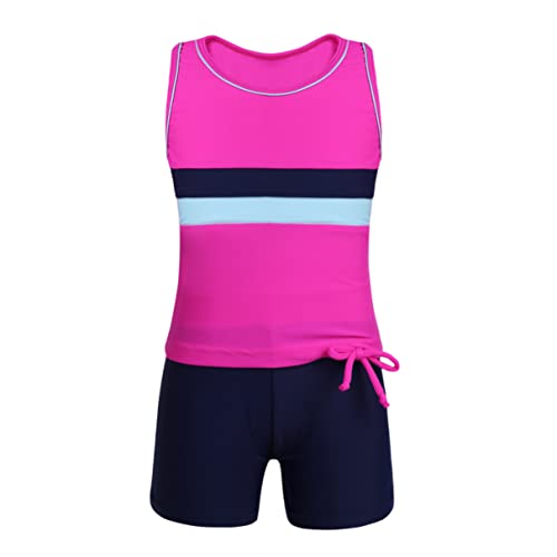 TiaoBug Kinder Sport Badeanzug Tankini Bikini Set Badeshirt ärmellos T-Shirt und Badeshorts Schwimmanzug Zweiteiler Badekleidung Rose 152 von TiaoBug