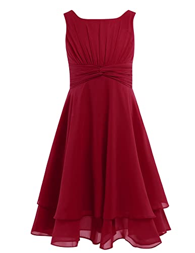 TiaoBug Kleid Kinder Mädchen festliches Kleid Sommer Party Kleid Hochzeit Brautjungfern Festzug 104 116 128 140 152 164 Dunkelrot 170 von TiaoBug