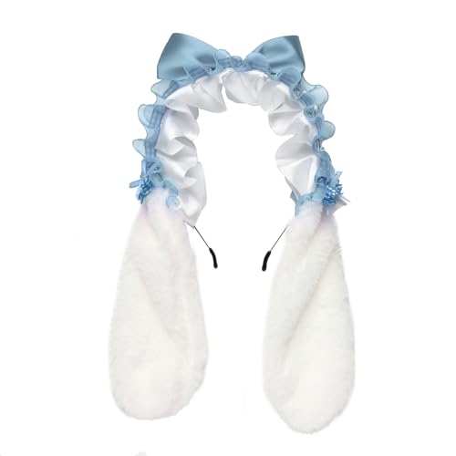 TiaoBug Lolita Haarreif Kaninchenohren Haarband mit Clips für Maid Anime Thematische Party Blau 3 One Size von TiaoBug