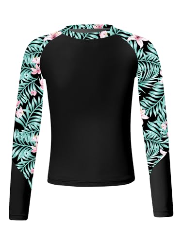 TiaoBug Mädchen Badeshirts Langarm Schwimmshirt UV Schutz Rash Guard Tauchshirt Surfshirt Tankini Oberteil Schnelltrockendes Sommer T-Shirt Schwarz A 158-164 von TiaoBug