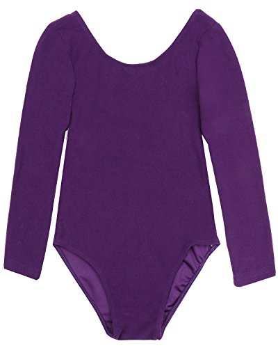 TiaoBug Mädchen Ballett Body Trikot Kinder Kurzarm Langarm Ballettanzug Turnanzug Trikot Gymnastikanzug (140, Dunkel Lila Langarm) von TiaoBug