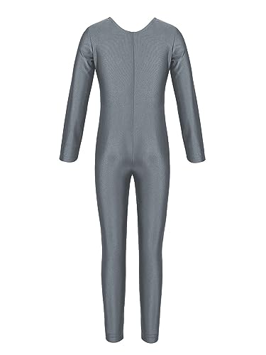 TiaoBug Mädchen Ballettanzug Langarm Ballett Trikot Ganzkörperanzug Kinder Einteiler Jumpsuit Kostüm Overall Elastischer Body Gymnastik Turnanzug Grau 146-152 von TiaoBug