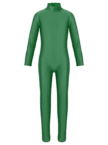 TiaoBug Mädchen Ballettanzug Langarm Ballett Trikot Ganzkörperanzug Kinder Einteiler Jumpsuit Kostüm Overall Elastischer Body Gymnastik Turnanzug Grün A 122-128 von TiaoBug