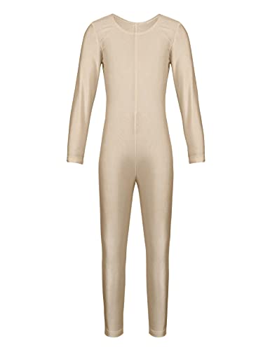 TiaoBug Mädchen Ballettanzug Langarm Ballett Trikot Ganzkörperanzug Kinder Einteiler Jumpsuit Kostüm Overall Elastischer Body Gymnastik Turnanzug Hautfarbe 140-152 von TiaoBug