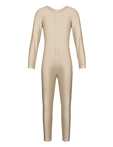 TiaoBug Mädchen Ballettanzug Langarm Ballett Trikot Ganzkörperanzug Kinder Einteiler Jumpsuit Kostüm Overall Elastischer Body Gymnastik Turnanzug Nude 158-164 von TiaoBug