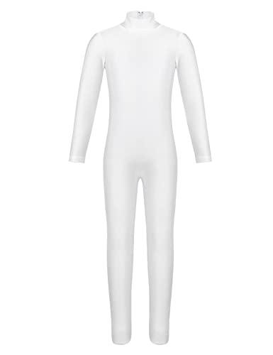 TiaoBug Mädchen Ballettanzug Langarm Ballett Trikot Rollkragen Ganzkörperanzug Kinder Einteiler Jumpsuit Kostüm Overall Elastischer Gymnastik Body Turnanzug Rollkragen Weiß 158-164 von TiaoBug