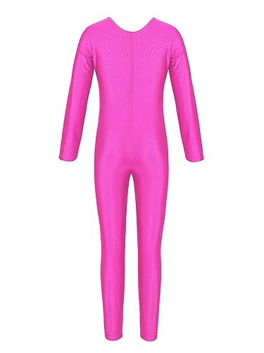 TiaoBug Mädchen Ballettanzug Langarm Ballett Trikot Ganzkörperanzug Kinder Einteiler Jumpsuit Kostüm Overall Elastischer Body Gymnastik Turnanzug Rose 122-128 von TiaoBug