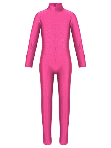 TiaoBug Mädchen Ballettanzug Langarm Ballett Trikot Ganzkörperanzug Kinder Einteiler Jumpsuit Kostüm Overall Elastischer Body Gymnastik Turnanzug Rose A 122-128 von TiaoBug