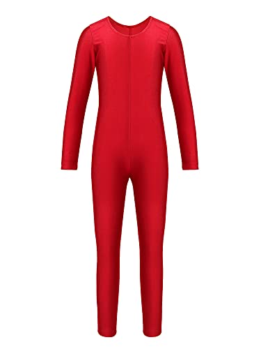 TiaoBug Mädchen Ballettanzug Langarm Ballett Trikot Ganzkörperanzug Kinder Einteiler Jumpsuit Kostüm Overall Elastischer Body Gymnastik Turnanzug Rot 110-116 von TiaoBug