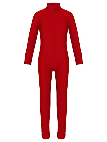 TiaoBug Mädchen Ballettanzug Langarm Ballett Trikot Ganzkörperanzug Kinder Einteiler Jumpsuit Kostüm Overall Elastischer Body Gymnastik Turnanzug Rot A 134-140 von TiaoBug