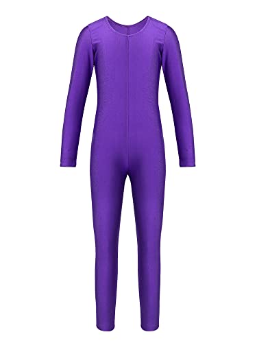 TiaoBug Mädchen Ballettanzug Langarm Ballett Trikot Ganzkörperanzug Kinder Einteiler Jumpsuit Kostüm Overall Elastischer Body Gymnastik Turnanzug Violett 122-128 von TiaoBug