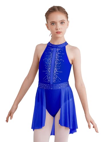 TiaoBug Mädchen Ballettkleid Asymmetrisches Kleid mit Spaghettiträger Ballettanzug Tanzkleid Latein Standards Ballett Trikot Jazz Kostüm Ballettkleidung Königsblau G 122-128 von TiaoBug