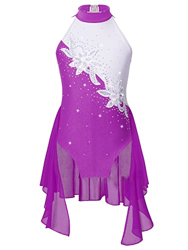 TiaoBug Mädchen Ballettkleid Ballettanzug Ärmellos Eislaufkleid Ballett Trikot Glänzend Body Kostüm für Tanz Gymnastik Eislaufen Violett C 146-152 von TiaoBug