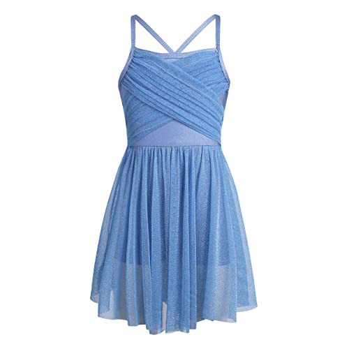 TiaoBug Mädchen Ballettkleid ärmellos Ballettanzug mit Ballettrock Ballett Dance Slip Glitzend Ballett Kostüm Trikot Body Kleider Ballettkleidung für Kinder Hellblau 152 von TiaoBug