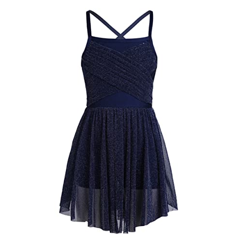 TiaoBug Mädchen Ballettkleid ärmellos Ballettanzug mit Ballettrock Ballett Dance Slip Glitzend Ballett Kostüm Trikot Body Kleider Ballettkleidung für Kinder Marine Blau 116 von TiaoBug