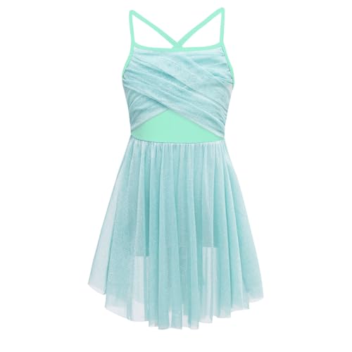 TiaoBug Mädchen Ballettkleid ärmellos Ballettanzug mit Ballettrock Ballett Dance Slip Glitzend Ballett Kostüm Trikot Body Kleider Ballettkleidung für Kinder Mint Grün 140 von TiaoBug