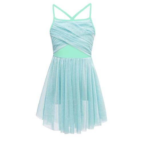 TiaoBug Mädchen Ballettkleid ärmellos Ballettanzug mit Ballettrock Ballett Dance Slip Glitzend Ballett Kostüm Trikot Body Kleider Ballettkleidung für Kinder Mint Grün 176 von TiaoBug