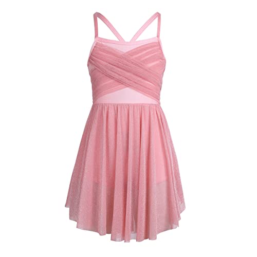 TiaoBug Mädchen Ballettkleid ärmellos Ballettanzug mit Ballettrock Ballett Dance Slip Glitzend Ballett Kostüm Trikot Body Kleider Ballettkleidung für Kinder Rosa 116 von TiaoBug