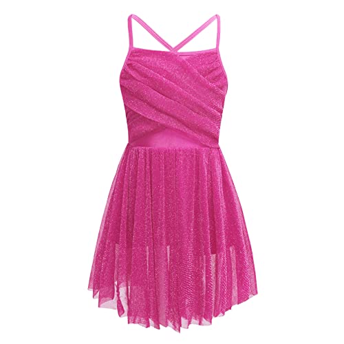 TiaoBug Mädchen Ballettkleid ärmellos Ballettanzug mit Ballettrock Ballett Dance Slip Glitzend Ballett Kostüm Trikot Body Kleider Ballettkleidung für Kinder Rose 152 von TiaoBug