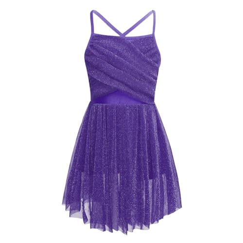 TiaoBug Mädchen Ballettkleid ärmellos Ballettanzug mit Ballettrock Ballett Dance Slip Glitzend Ballett Kostüm Trikot Body Kleider Ballettkleidung für Kinder Violett 176 von TiaoBug