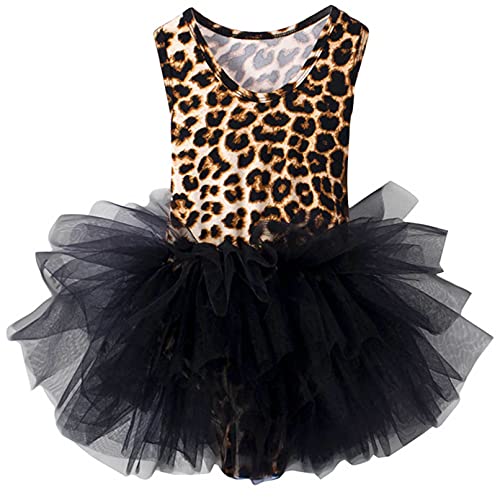 TiaoBug Mädchen Ballettkleid mit Tutu Tütü Tank Top Träger zu binden verstellbar Sport Tanz Ballett Body Trikot Ballettanzug mit Tüllrock Ballettkleidung Kleider für Kinder Leopard 122-128 von TiaoBug