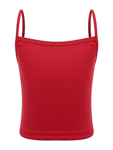 TiaoBug Mädchen Basic Tank Top Spaghettiträger Unterhemd Baumwolle Trägertop Slim Fit Stretch Trägershirts Sommer Oberteile Rot A 140-152 von TiaoBug