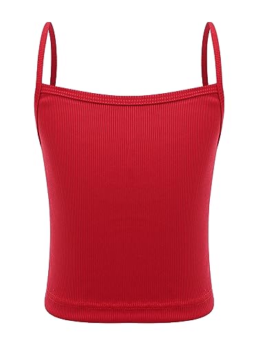 TiaoBug Mädchen Basic Tank Top Spaghettiträger Unterhemd Baumwolle Trägertop Slim Fit Stretch Trägershirts Sommer Oberteile Rot A 152-164 von TiaoBug