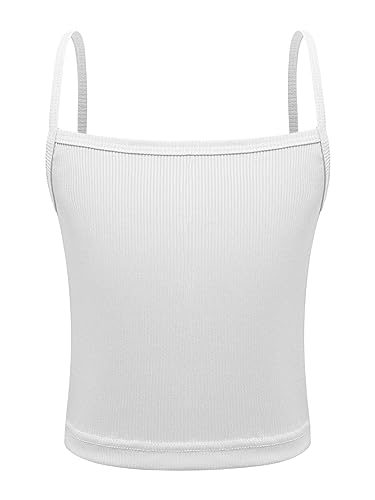 TiaoBug Mädchen Basic Tank Top Spaghettiträger Unterhemd Baumwolle Trägertop Slim Fit Stretch Trägershirts Sommer Oberteile Weiß A 128-140 von TiaoBug