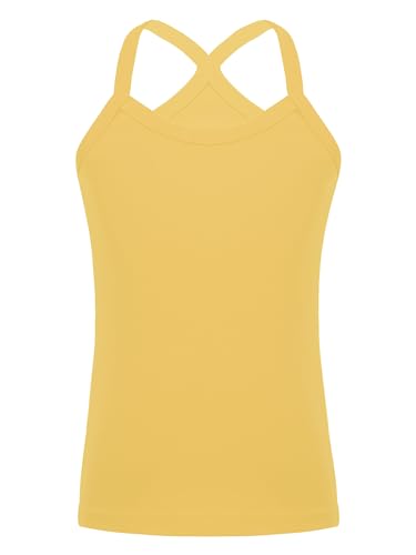 TiaoBug Mädchen Basic Tank Top Spaghettiträger Unterhemd Baumwolle Trägertop Slim Fit Stretch Trägershirts Sommer Oberteile gr. 92-152 Gelb 146-152 von TiaoBug