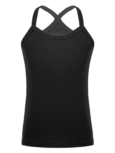 TiaoBug Mädchen Basic Tank Top Spaghettiträger Unterhemd Baumwolle Trägertop Slim Fit Stretch Trägershirts Sommer Oberteile gr. 92-152 Schwarz 110-116 von TiaoBug