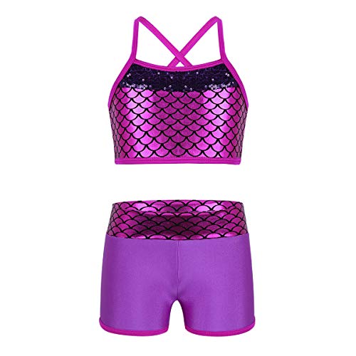 TiaoBug Mädchen Bikini Bademode 2tlg Tankini Set Kinder Schwimmanzug Badeanzug sportlich 104 116 128 140 152 Bade Schwimm Bekleidung Swimwear Violett 128 von TiaoBug