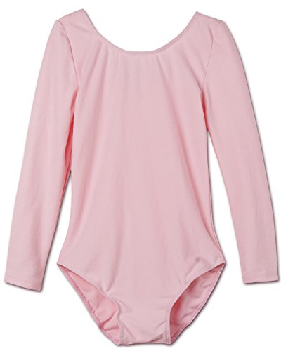 TiaoBug Mädchen Body Kinder Kurzarm Langarm Ballettanzug Turnanzug Trikot Gymnastikanzug (128, Rosa Langarm) von TiaoBug