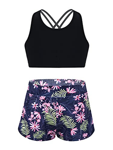 TiaoBug Mädchen Bustier Top und Sport Shorts Kurze Hose im Set Tankini Badeanzug Sportbekleidung gr. 116 128 140 152 164 Marineblau F 170-176 von TiaoBug